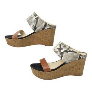 Marc Fisher Shelbee 2 Sandals Womens 6.5 M Reptile Print Slip On Platform Wedge